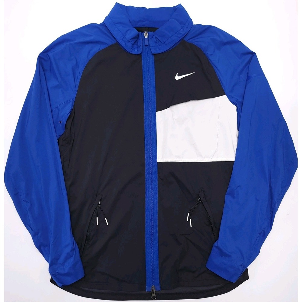 Nike Golf Shield Jacket Mens Small Blue Black White Packable Hood Windbreaker